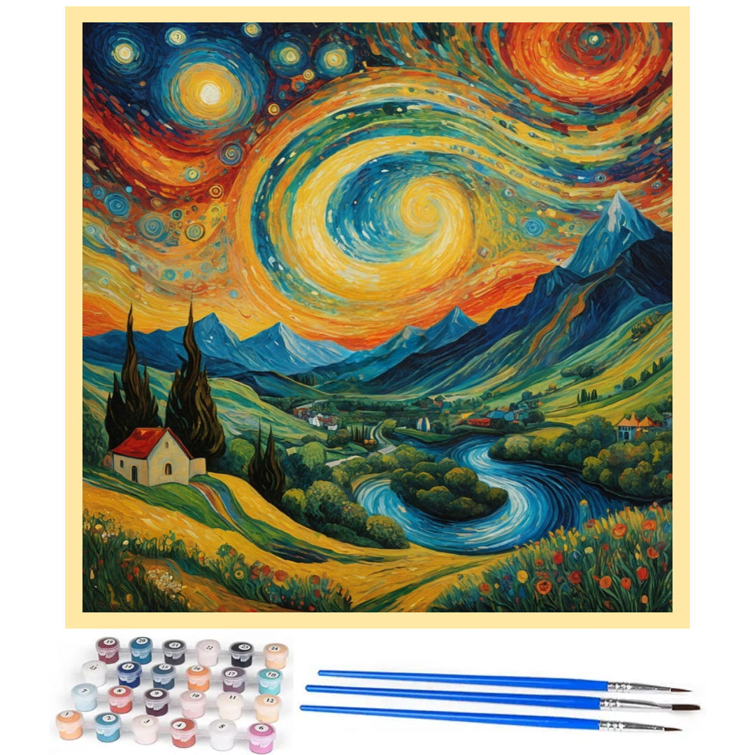 swirling-starry-sky-over-lake-paint-by-number-kit