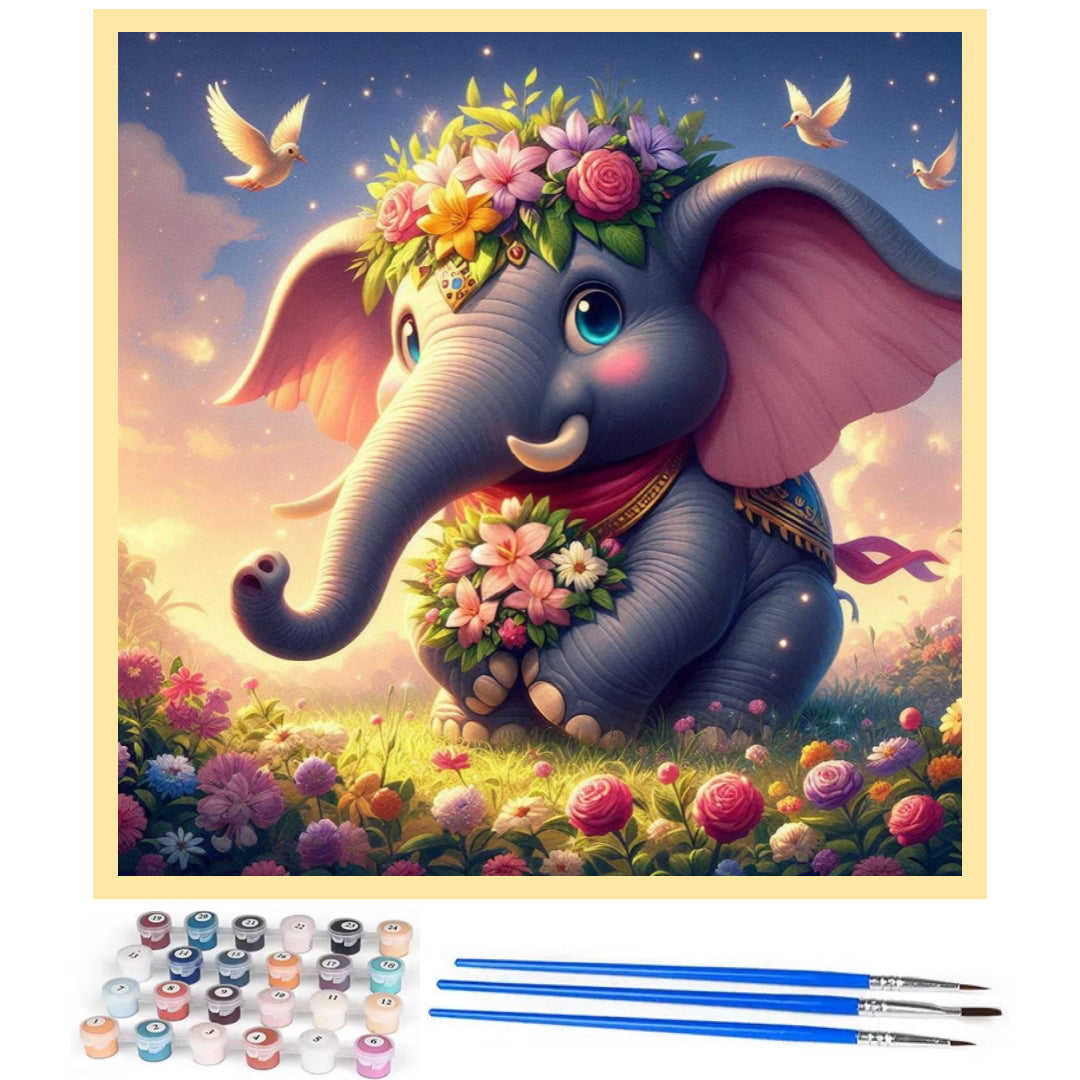 baby-elephant-with-flowers-paint-by-number-kit