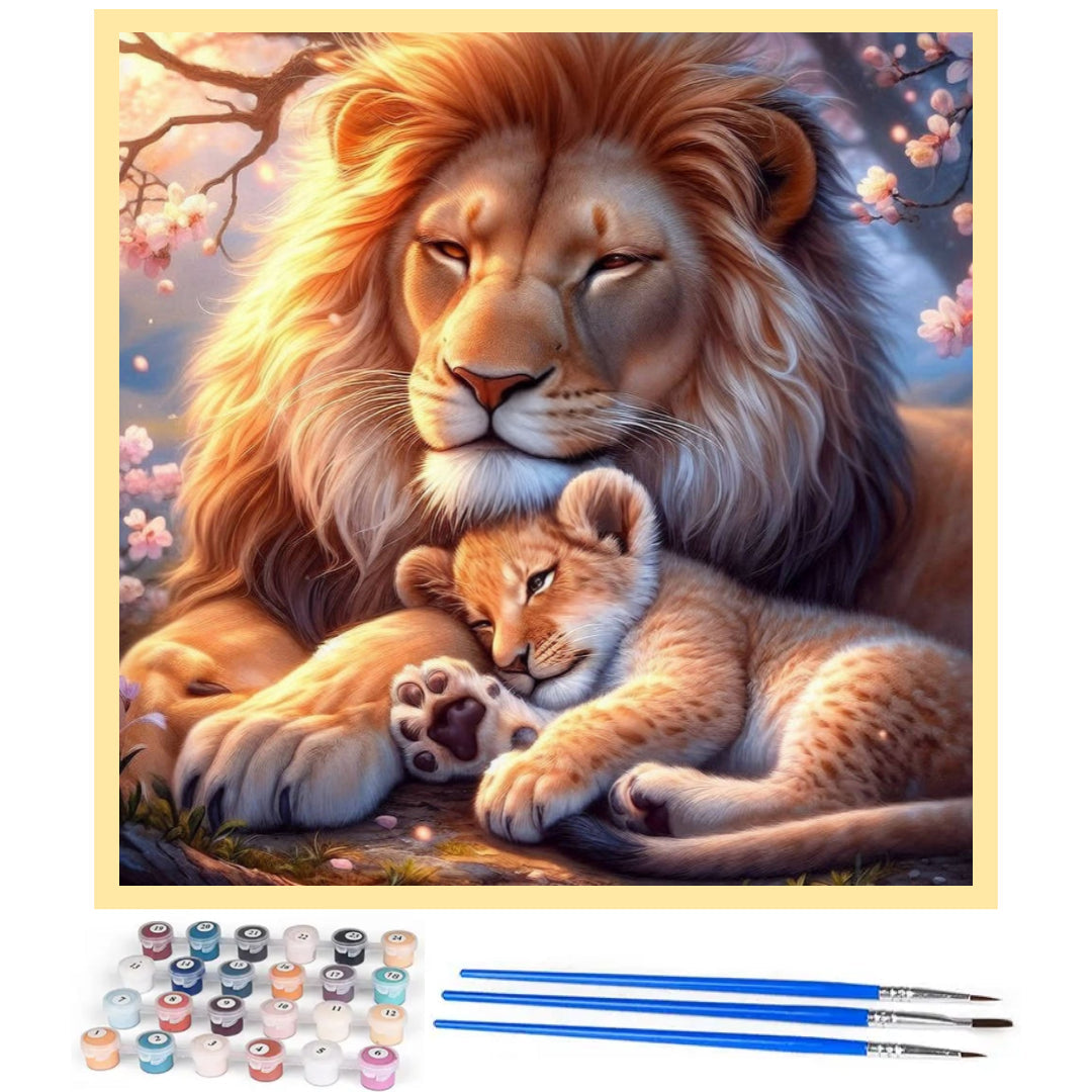 baby-lion-cudding-with-parent-paint-by-number-kit