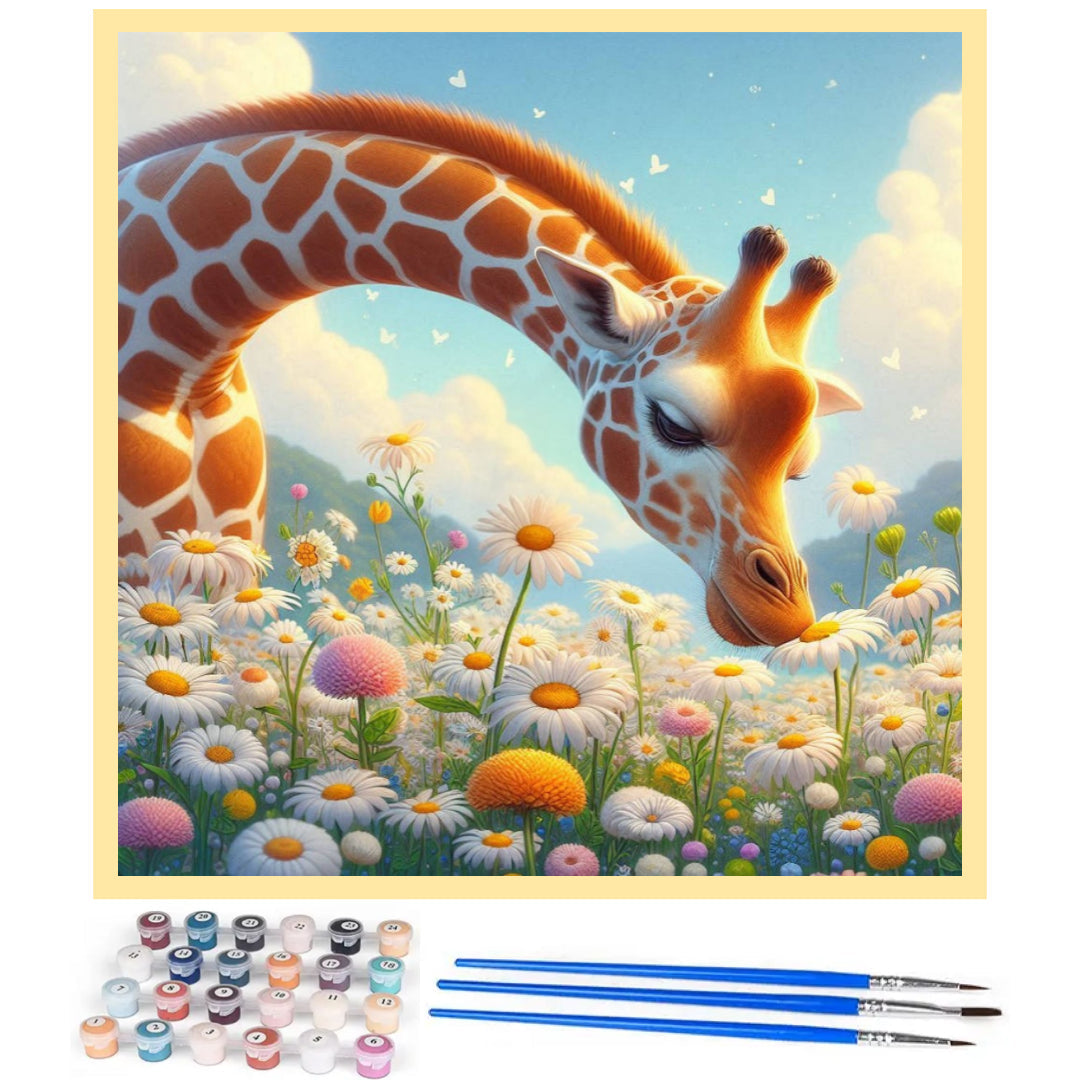 giraffe-smells-flowers-paint-by-number-kit