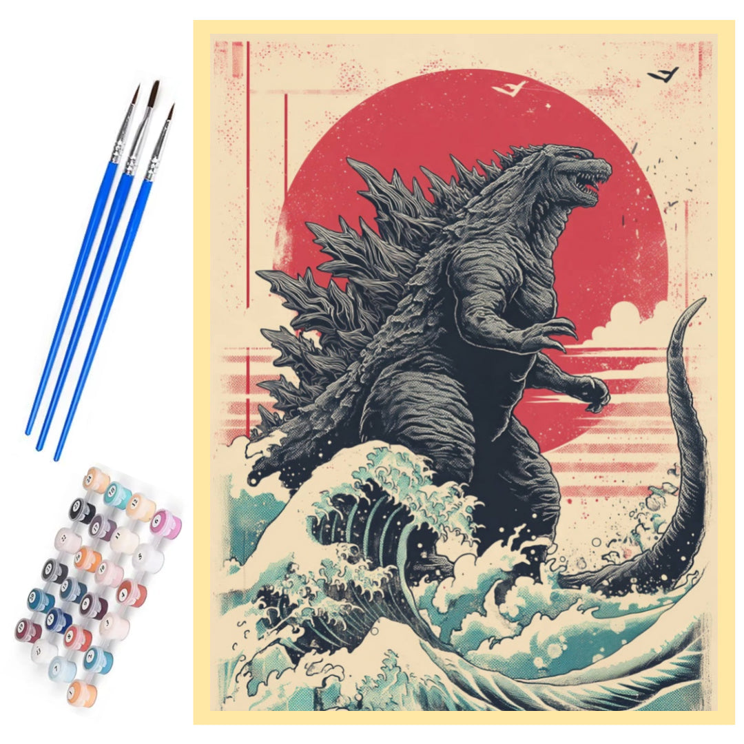 godzilla-on-the-sea-paint-by-number-kit