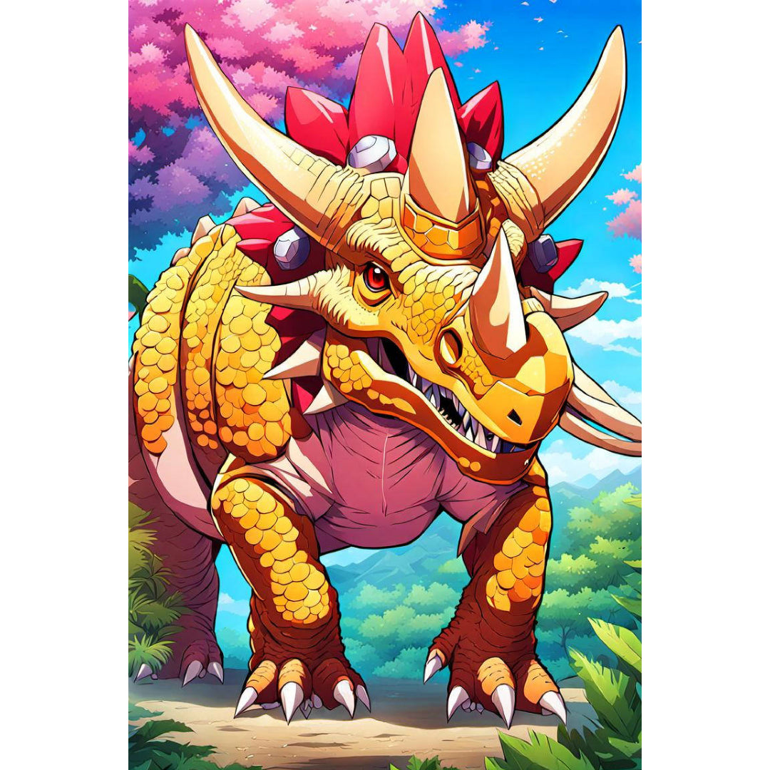 golden-triceratops-dinosaur-paint-by-number-kit