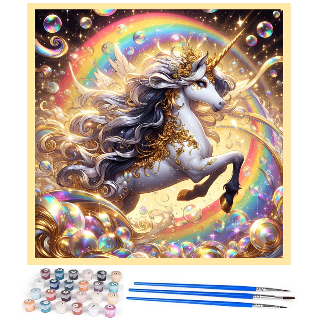 golden-unicorn-bubbles-paint-by-number-kit