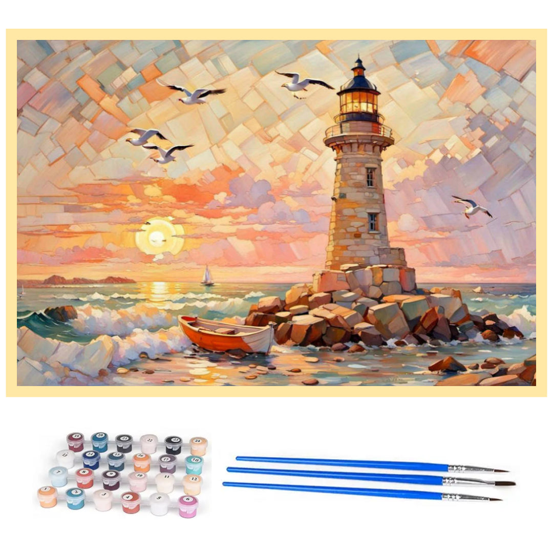 lighthouse-at-sunset-paint-by-number-kit