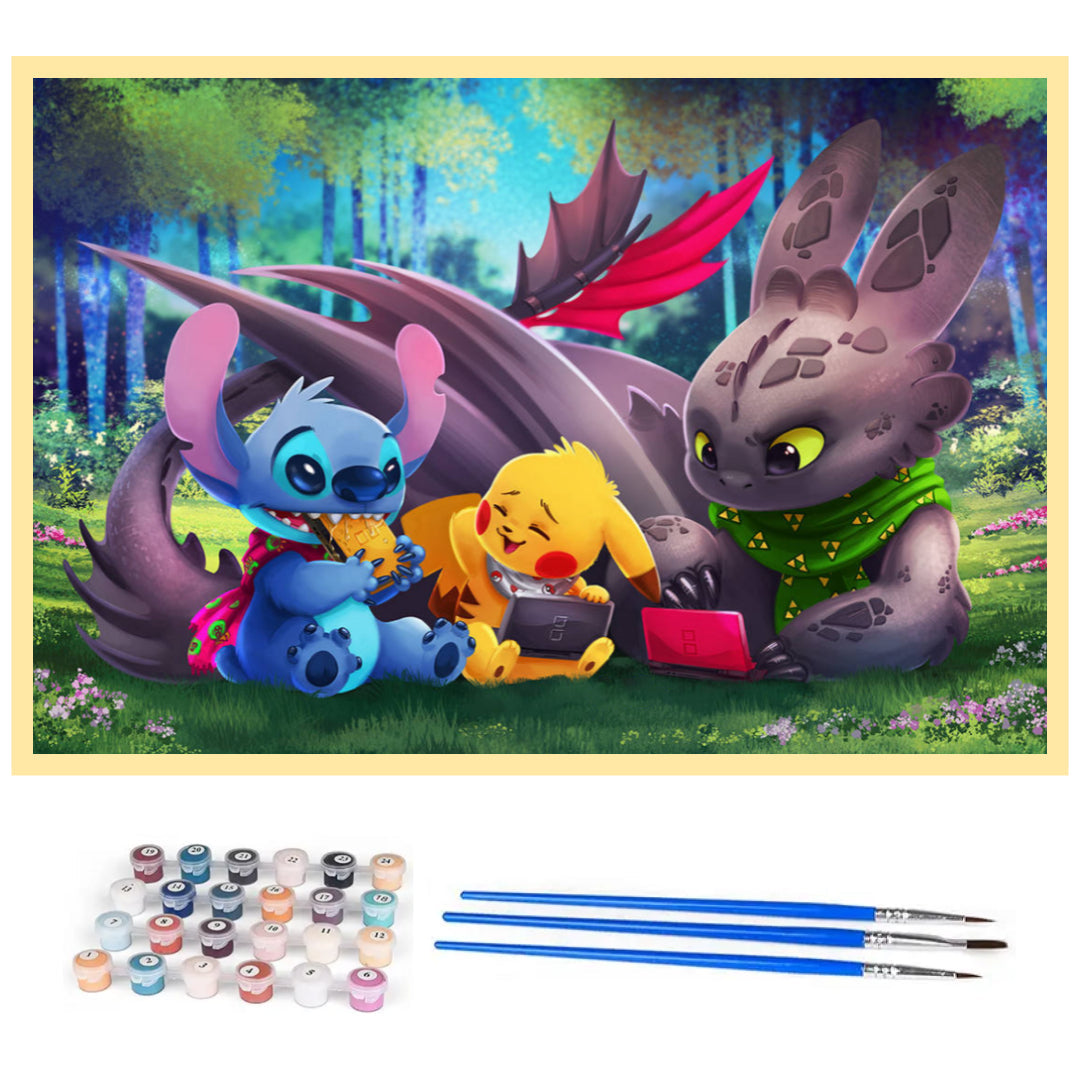 toothless-stitch-pikachu-paint-by-number-kit