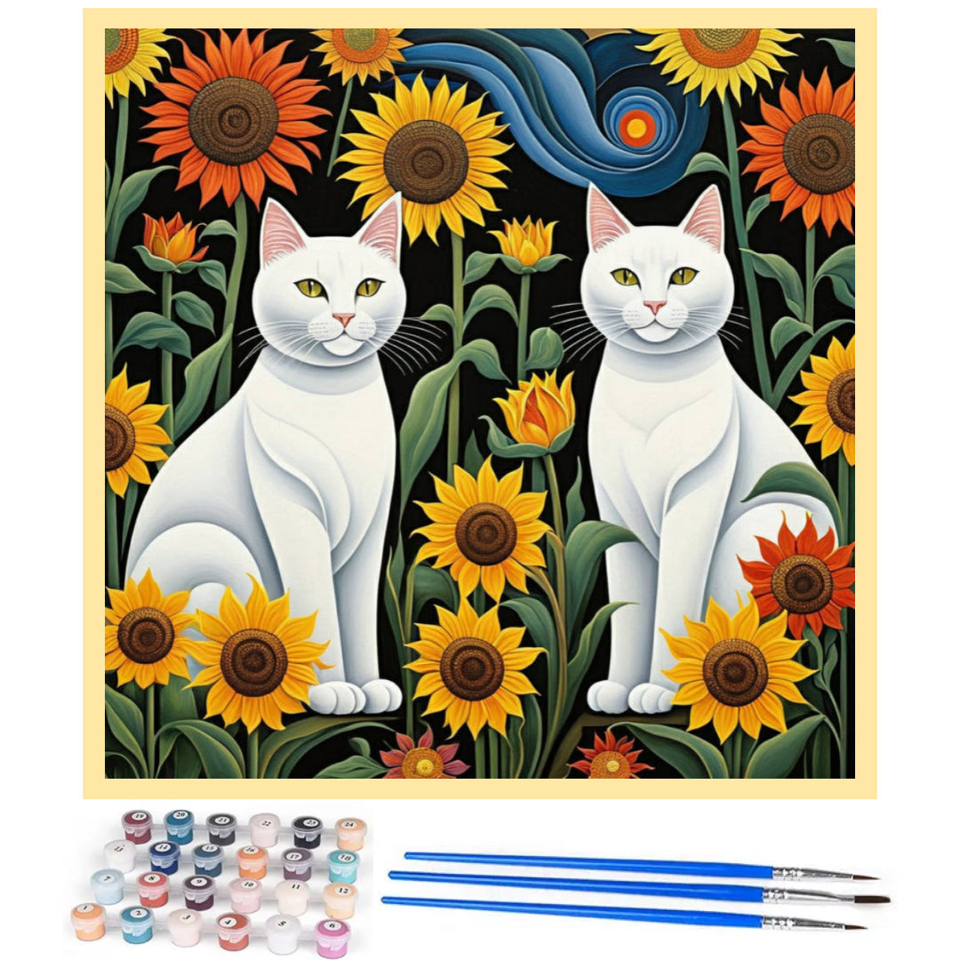 white-cats-in-sunflowers-paint-by-number-kit